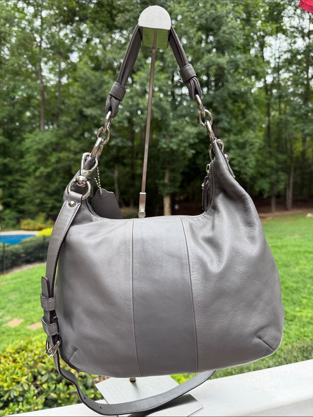 Coach Kristen Gray Leather Shoulder Bag with Polished Silver Turnlock XB Strap - Picture 4 of 17